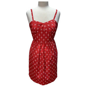 J.Crew | Size 12 | Red Ikat 100% Silk Sleeveless Spaghetti Strap Mini Dress